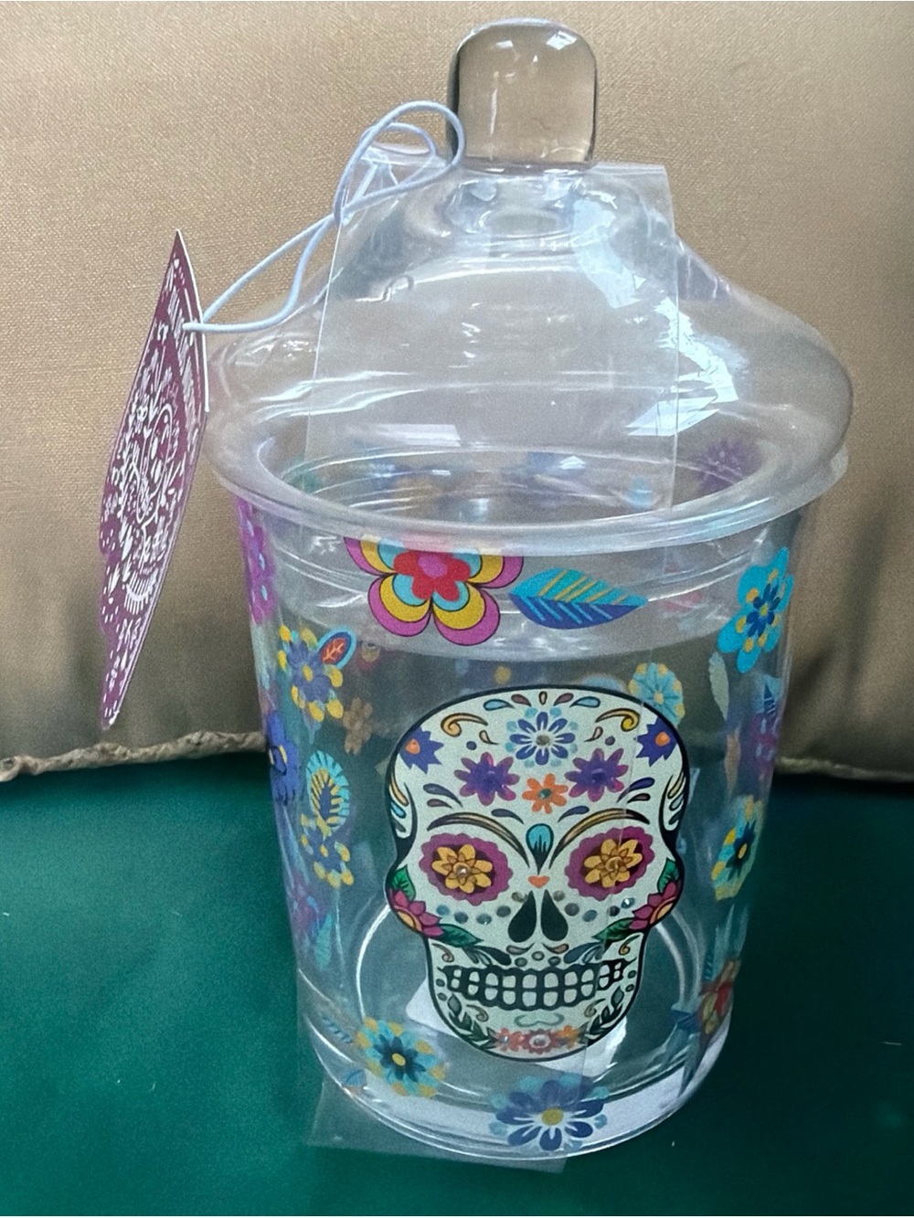 Clear Sugar Skull Party Candy Treat Cup with Lid - Multi-Color NWT